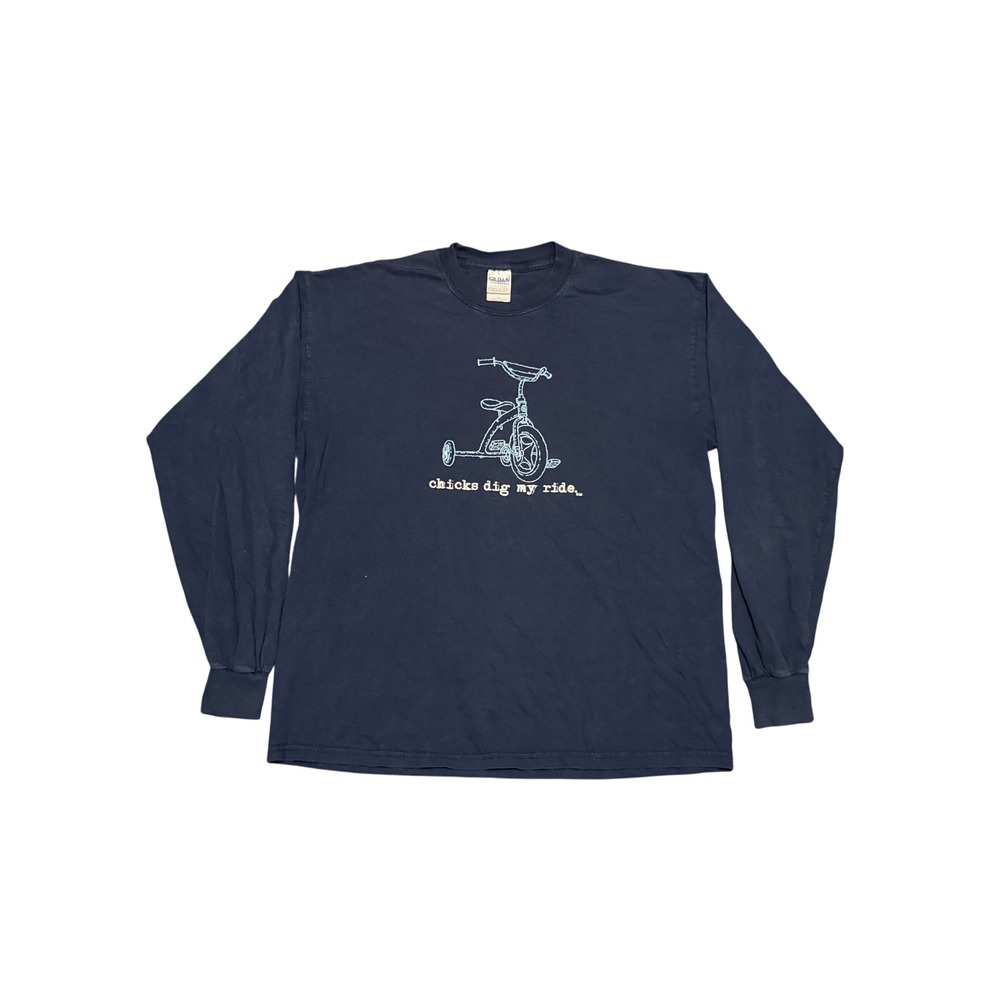 Vintage Gildan Ultra Cotton Long Sleeve Shirt‎ Navy Blue Chicks Dig My Ride XL